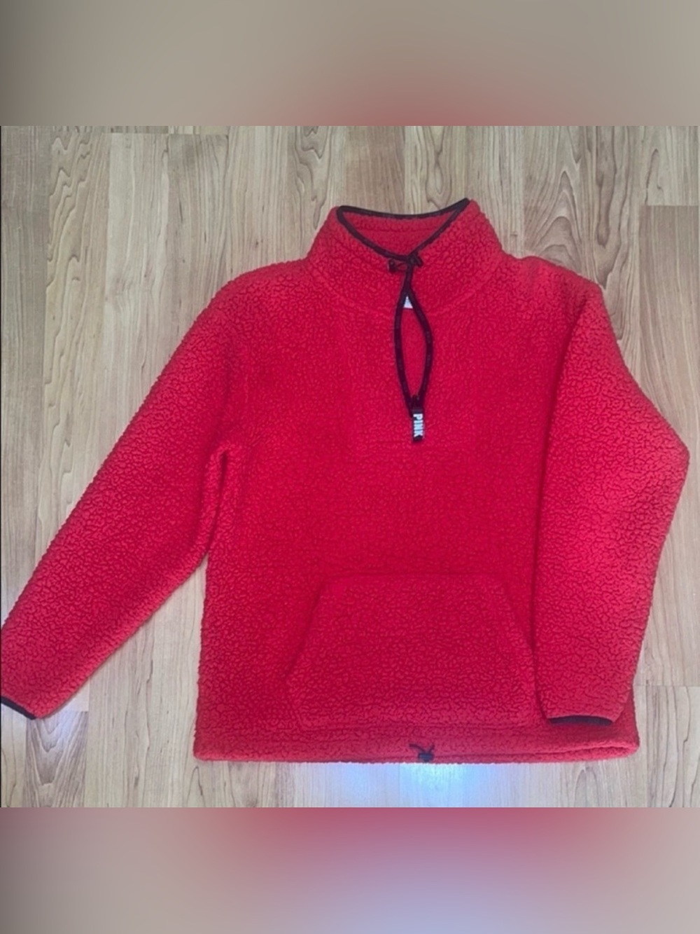 PINK Victoria's Secret Red Sherpa Half-Zip Pullover